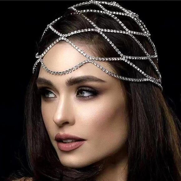 Rhinestone Head Chain Vintage 1920s Wedding Flapper Hair Accessory